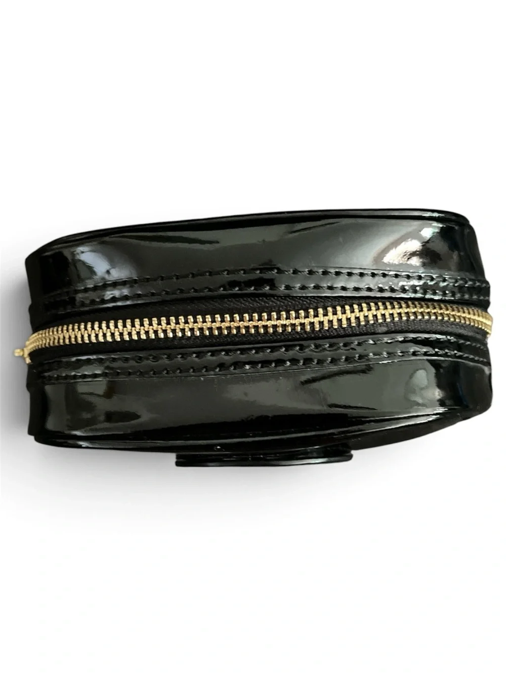Tory Burch Black Patent Leather Logo Pouch with Gold Zipper